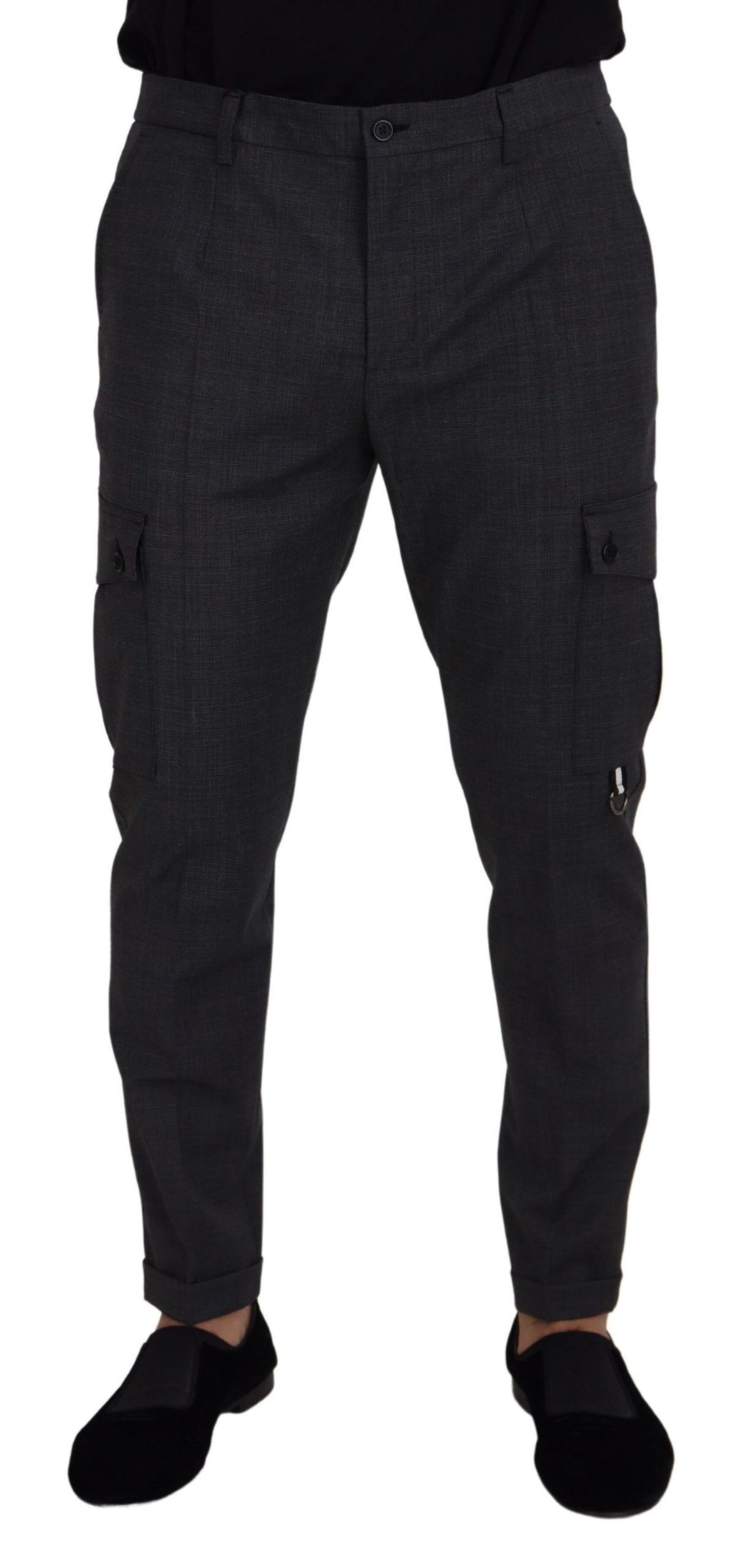 Dolce & Gabbana Graue karierte Cargohose Stretch-Hose
