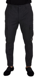 Dolce & Gabbana Graue karierte Cargohose Stretch-Hose