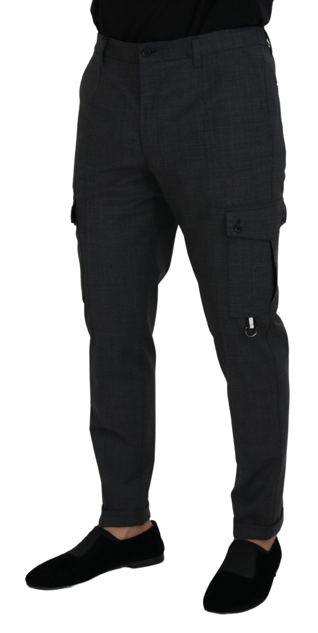 Dolce & Gabbana Graue karierte Cargohose Stretch-Hose
