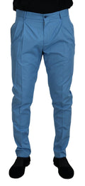 Dolce & Gabbana Blaue Baumwoll-Seiden-Hose Chinohose Hose
