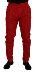 Dolce & Gabbana Red Cotton Slim Fit Chinos Trousers