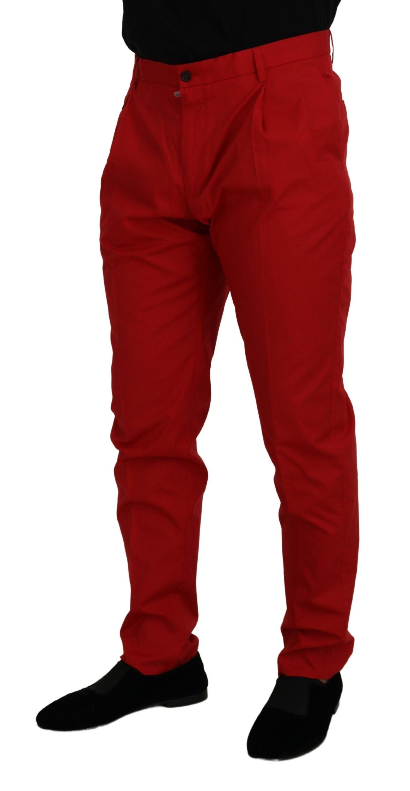 Dolce & Gabbana Red Cotton Slim Fit Chinos Trousers
