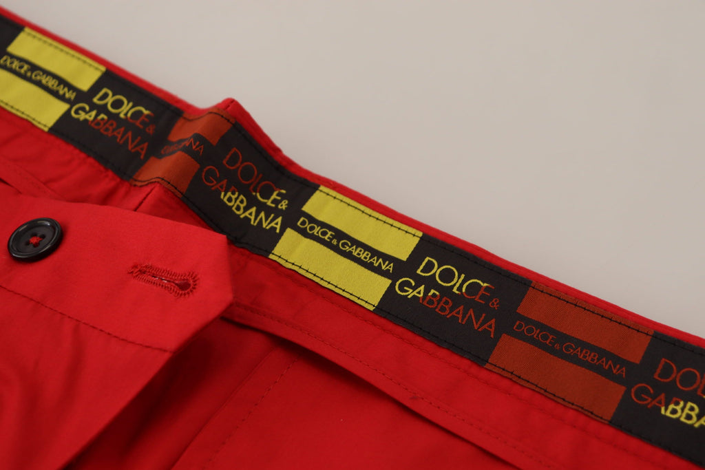 Dolce & Gabbana Red Cotton Slim Fit Chinos Trousers