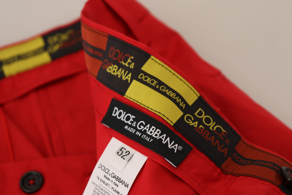 Dolce & Gabbana Red Cotton Slim Fit Chinos Trousers