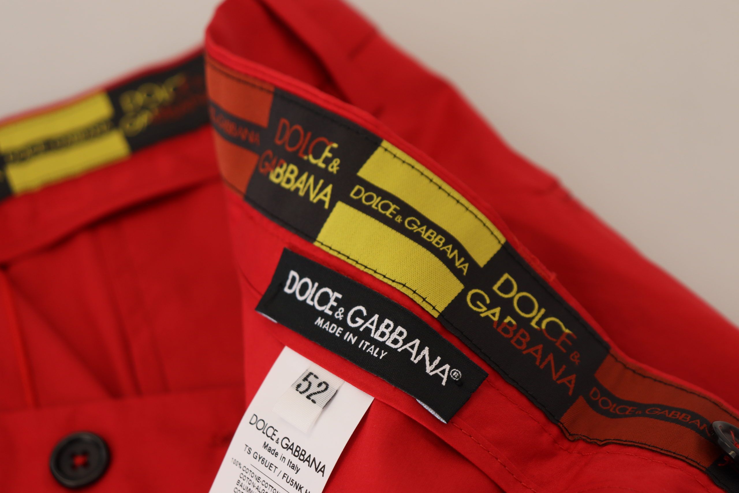 Dolce & Gabbana Red Cotton Slim Fit Chinos Trousers