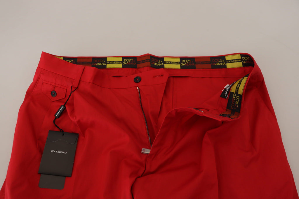 Dolce & Gabbana Red Cotton Slim Fit Chinos Trousers
