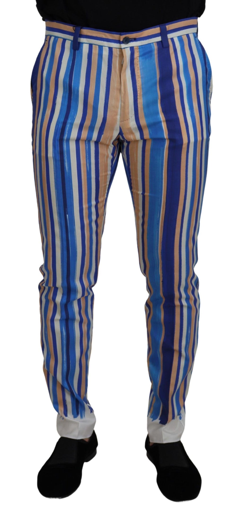 Dolce & Gabbana Blau gestreifte Seiden-Baumwoll-Schlank-Hose Hose