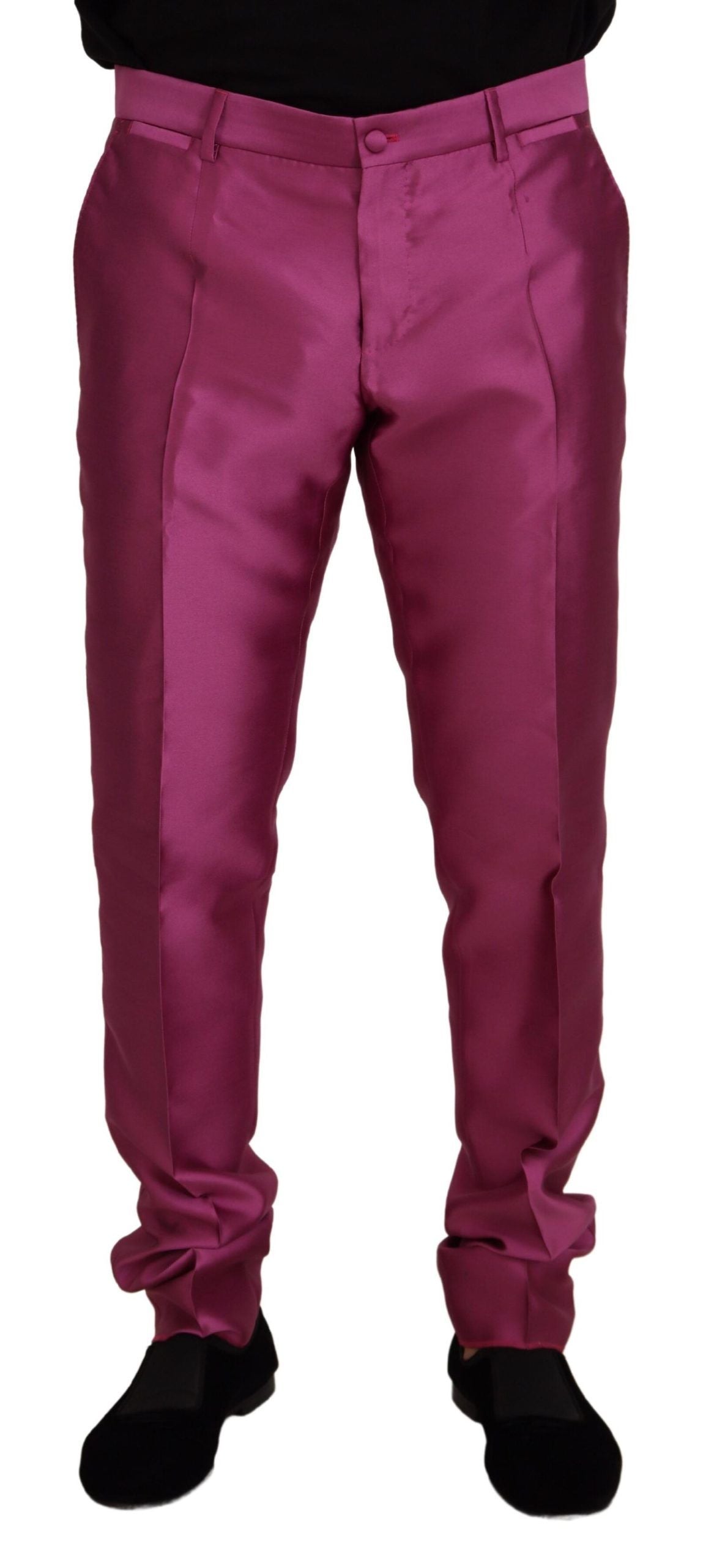Dolce & Gabbana Rosa Seide Schlanke Hose Kleid Formelle Hose