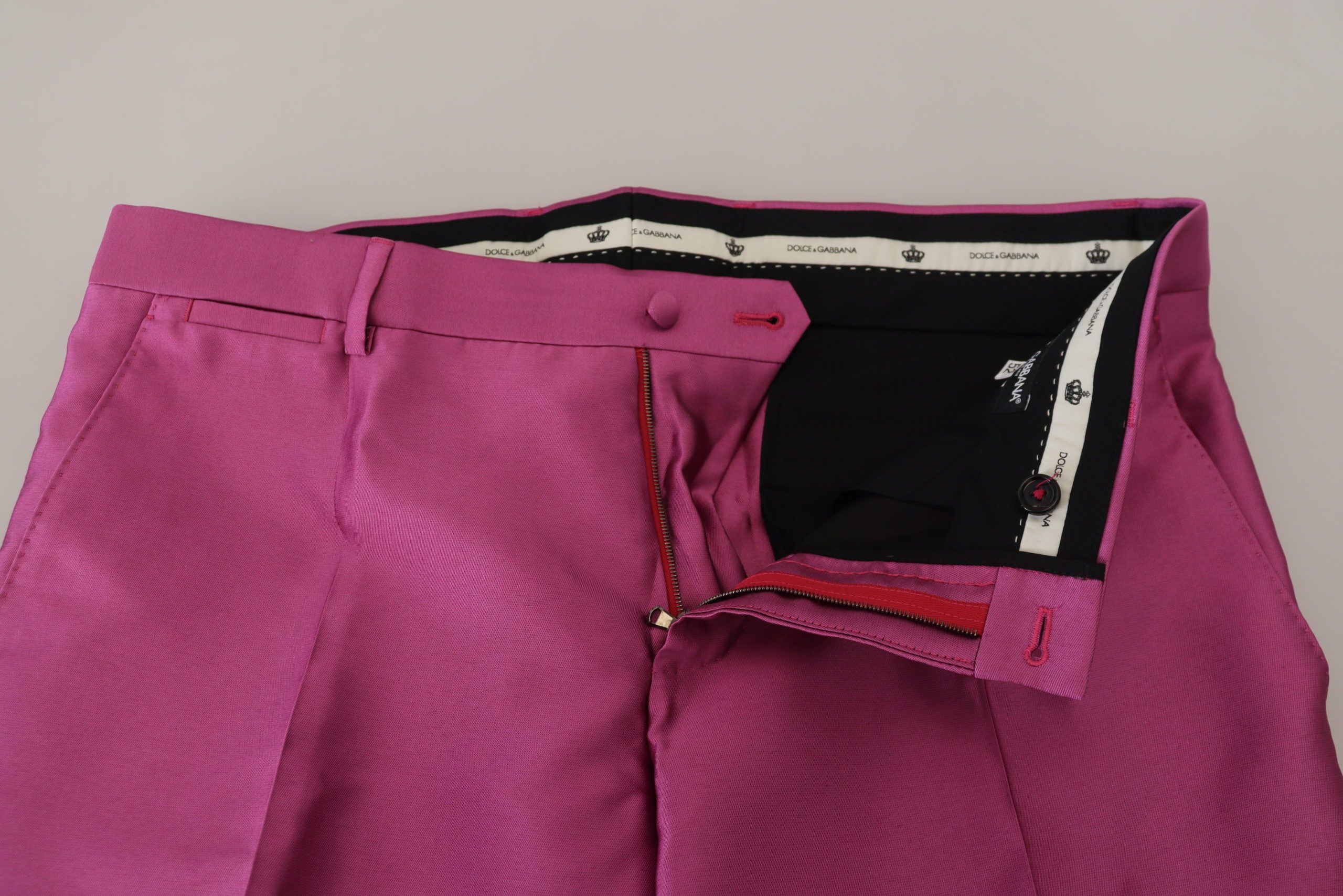 Dolce & Gabbana Rosa Seide Schlanke Hose Kleid Formelle Hose