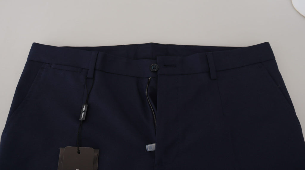 Dolce & Gabbana Blue Linen Cotton Slim Chinos Pants