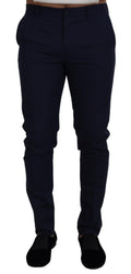 Dolce & Gabbana Blue Linen Cotton Slim Chinos Pants
