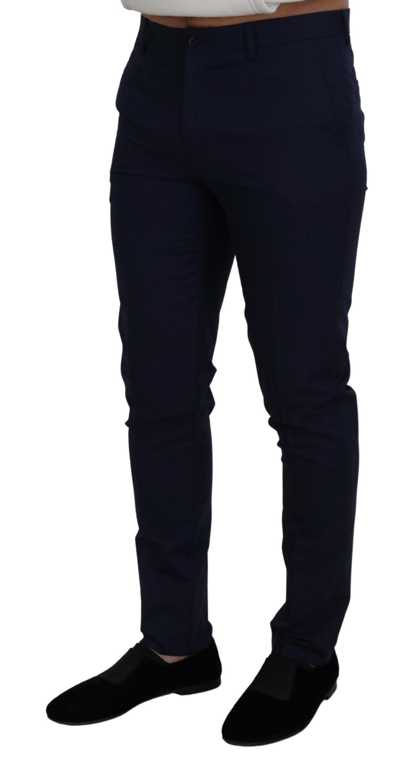 Dolce & Gabbana Blue Linen Cotton Slim Chinos Pants