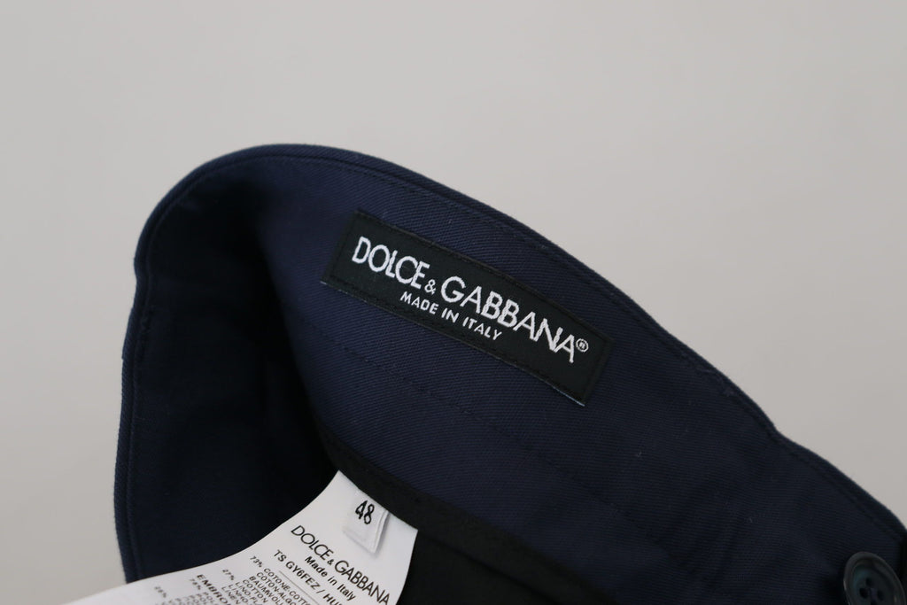 Dolce & Gabbana Blue Linen Cotton Slim Chinos Pants