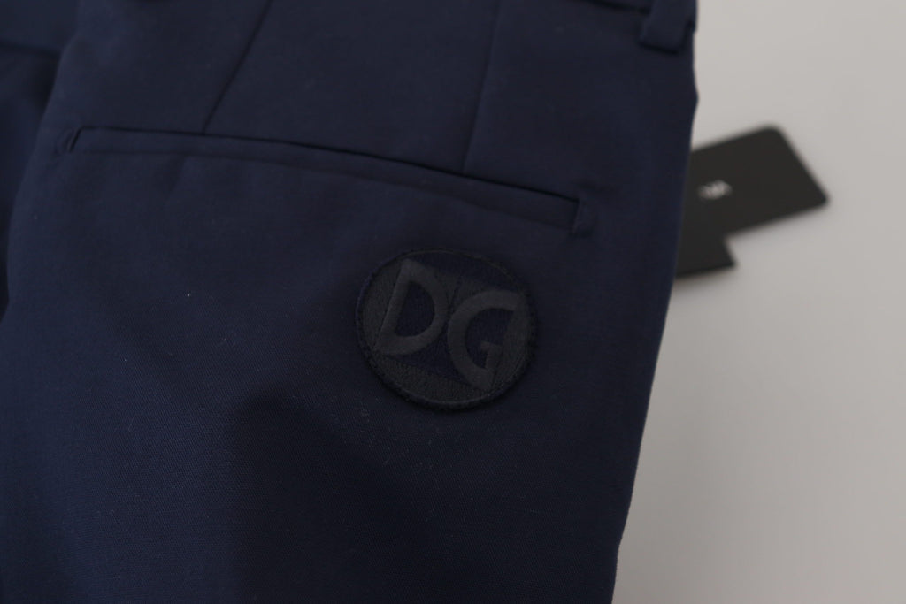 Dolce & Gabbana Blue Linen Cotton Slim Chinos Pants
