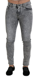 Dolce & Gabbana Grey Slim Fit Washed Stretch-Cotton Denim Jeans