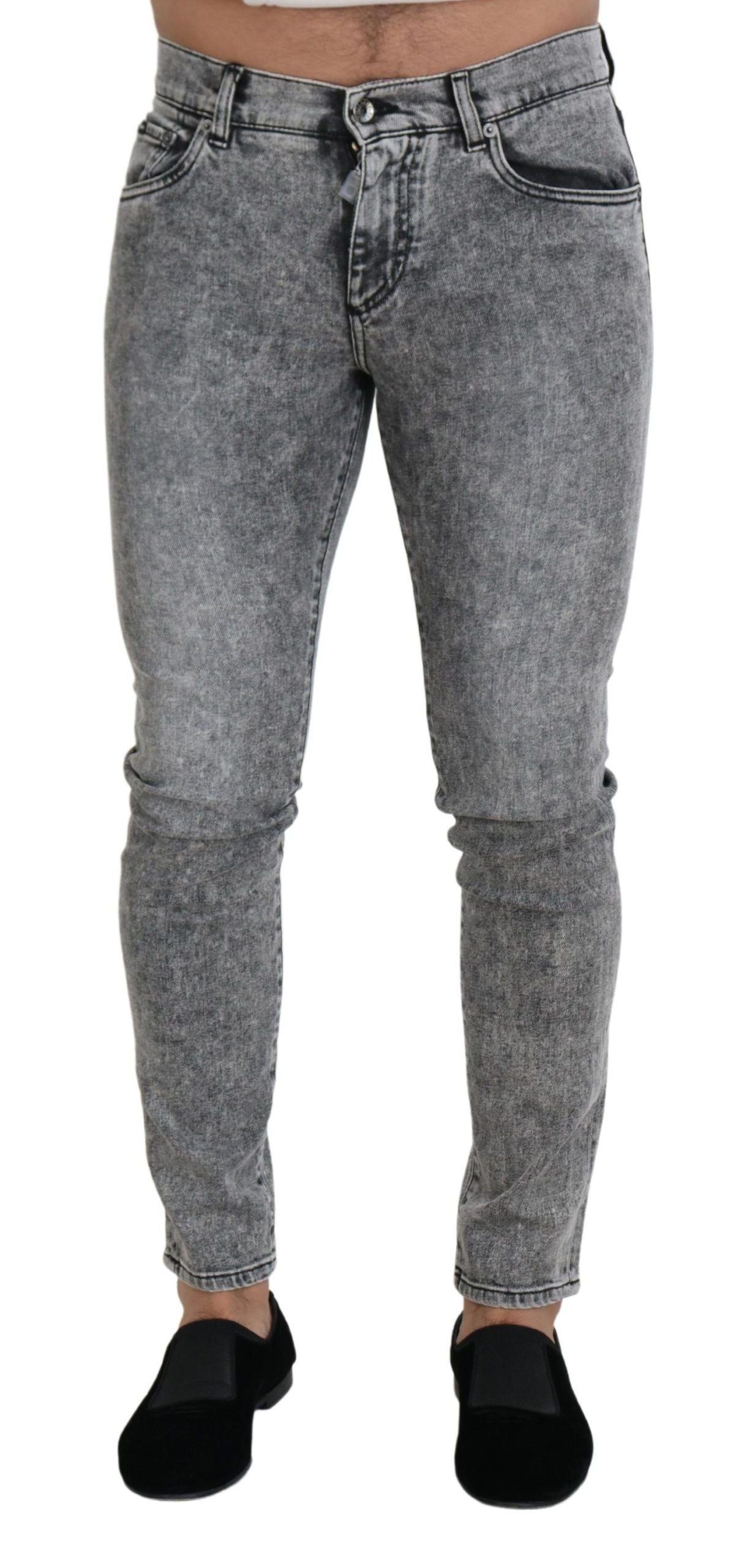 Dolce & Gabbana Grey Slim Fit Washed Stretch-Cotton Denim Jeans