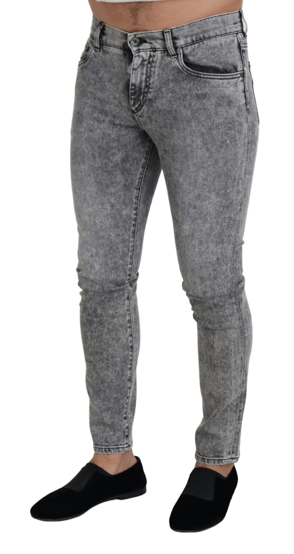 Dolce & Gabbana Grey Slim Fit Washed Stretch-Cotton Denim Jeans