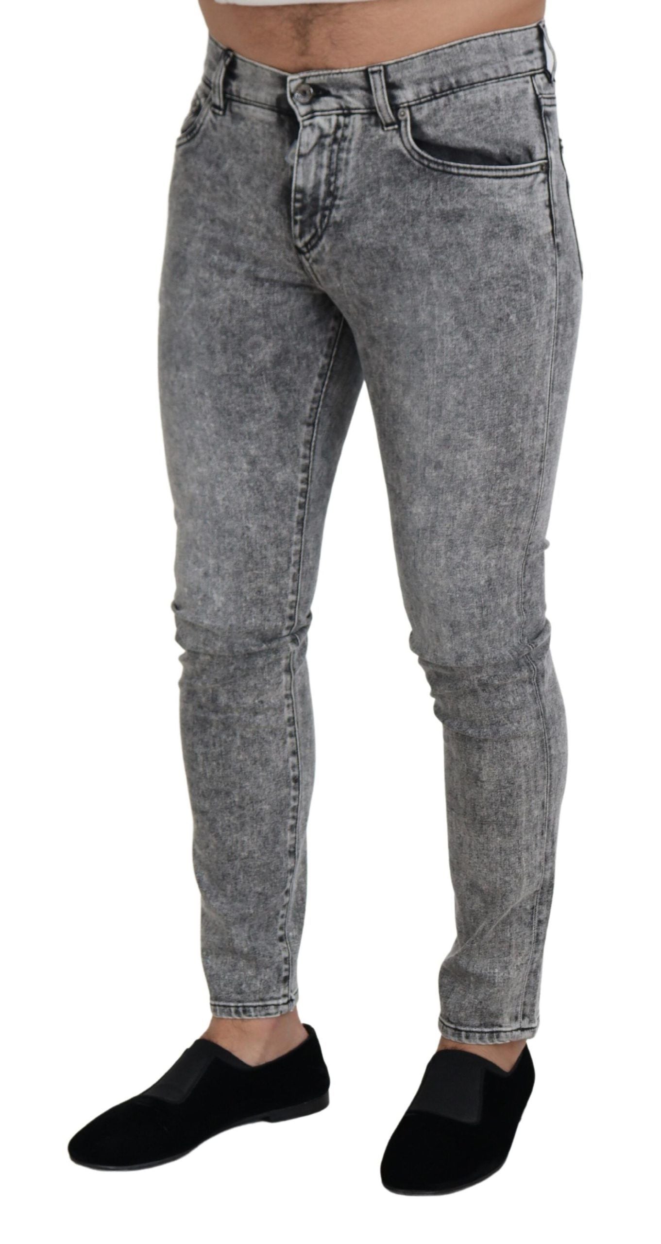 Dolce & Gabbana Grey Slim Fit Washed Stretch-Cotton Denim Jeans