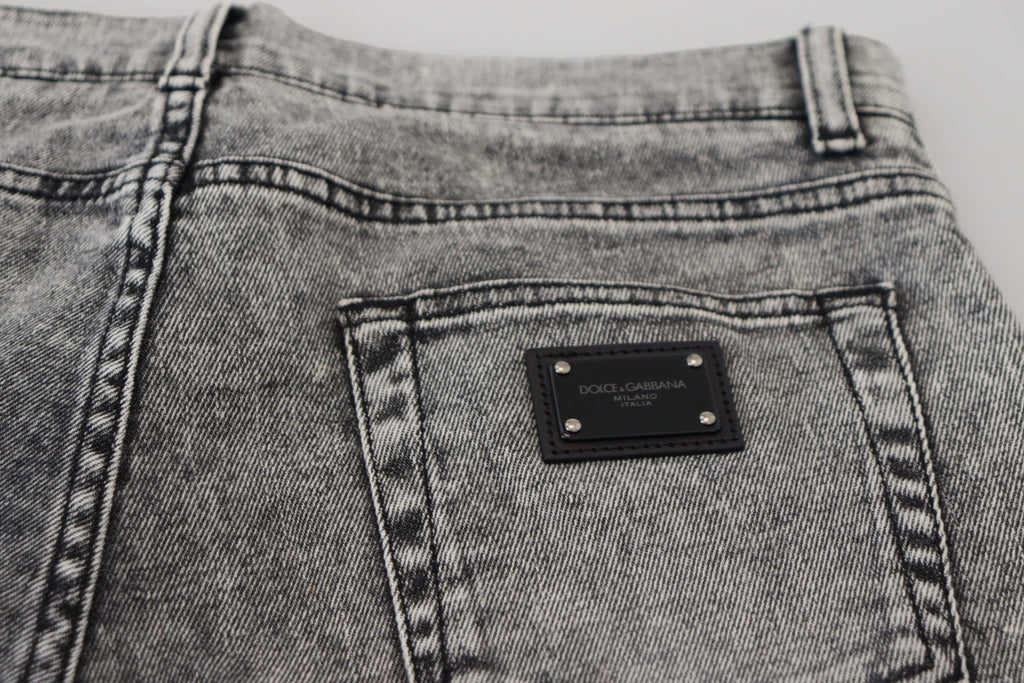 Dolce & Gabbana Grey Slim Fit Washed Stretch-Cotton Denim Jeans