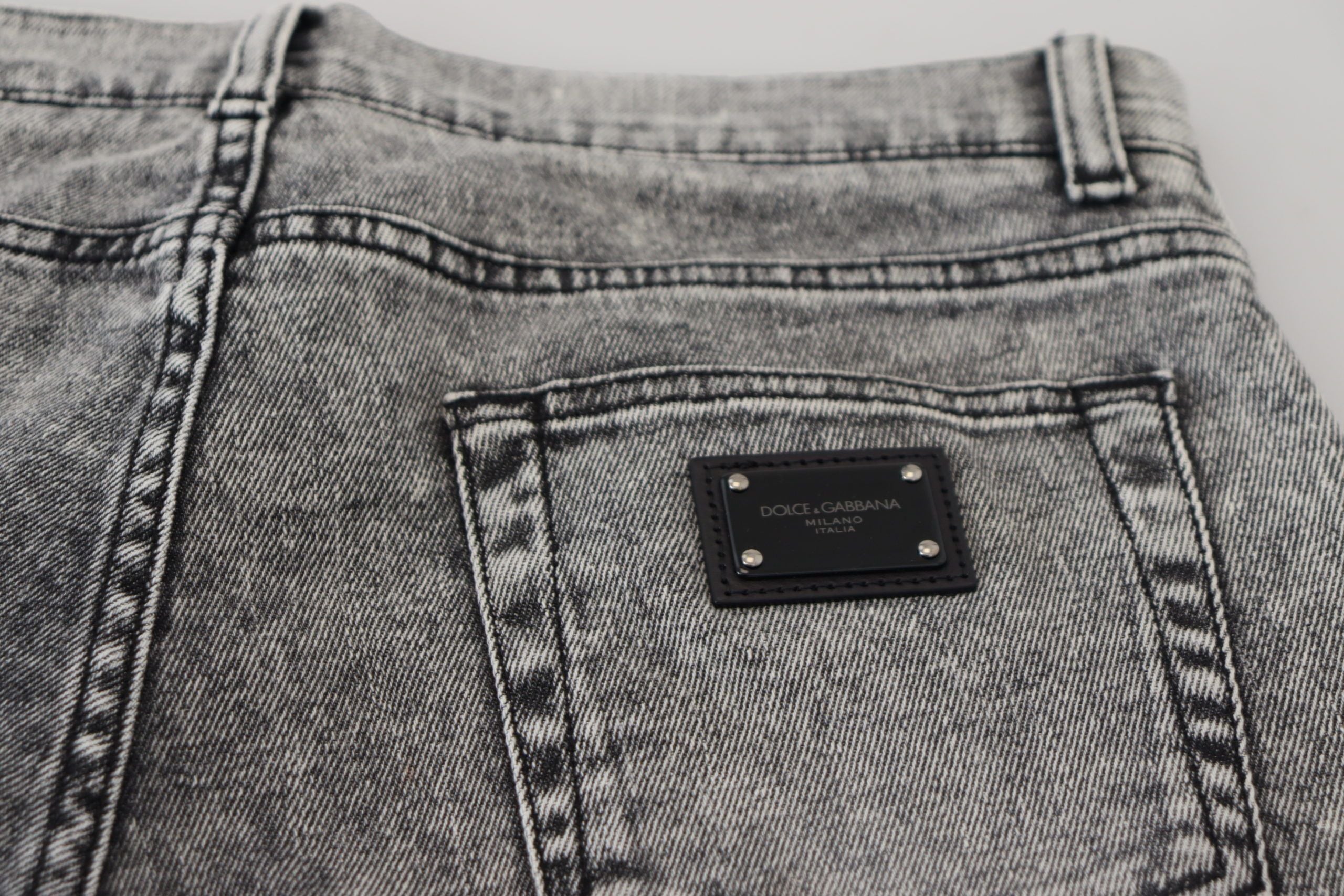 Dolce & Gabbana Grey Slim Fit Washed Stretch-Cotton Denim Jeans