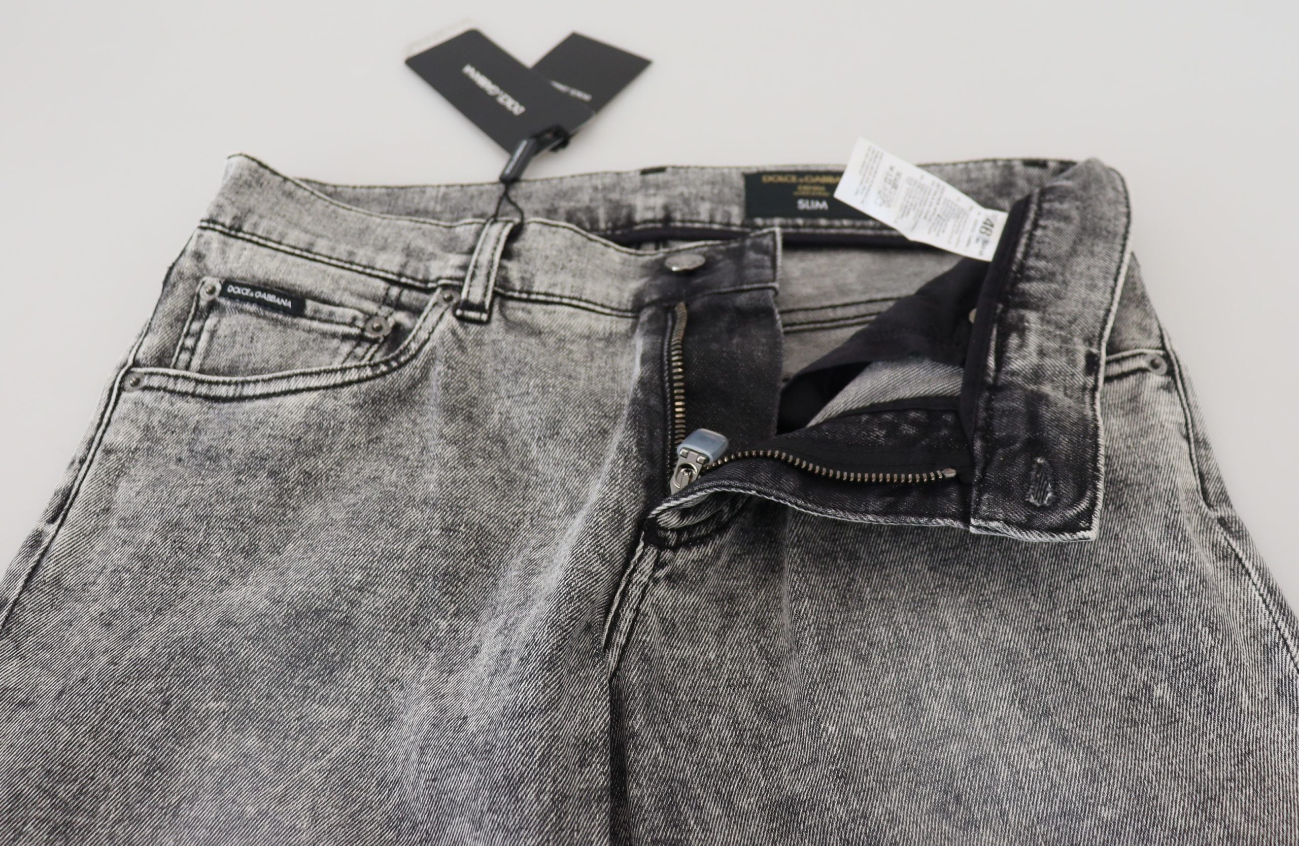 Dolce & Gabbana Grey Slim Fit Washed Stretch-Cotton Denim Jeans