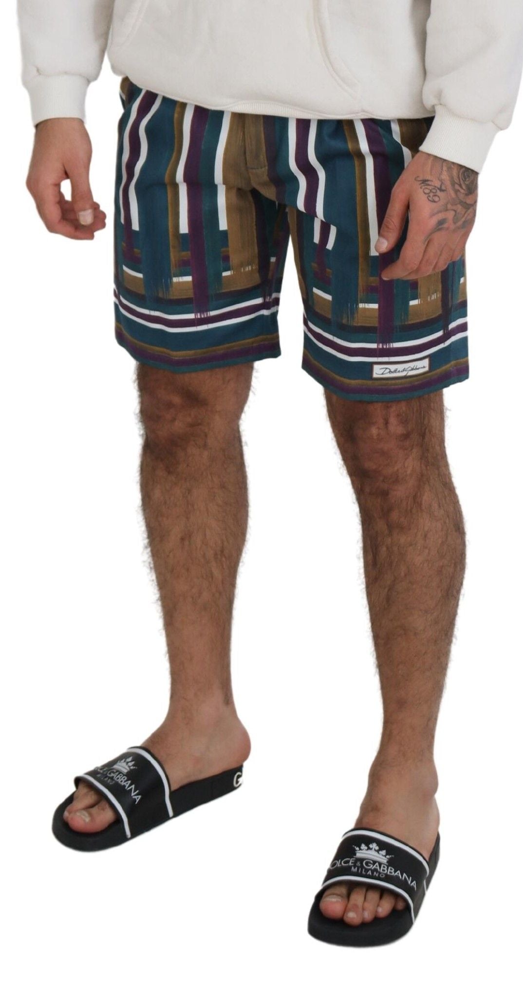 Dolce & Gabbana Multicolored Striped Stretch-Cotton Shorts