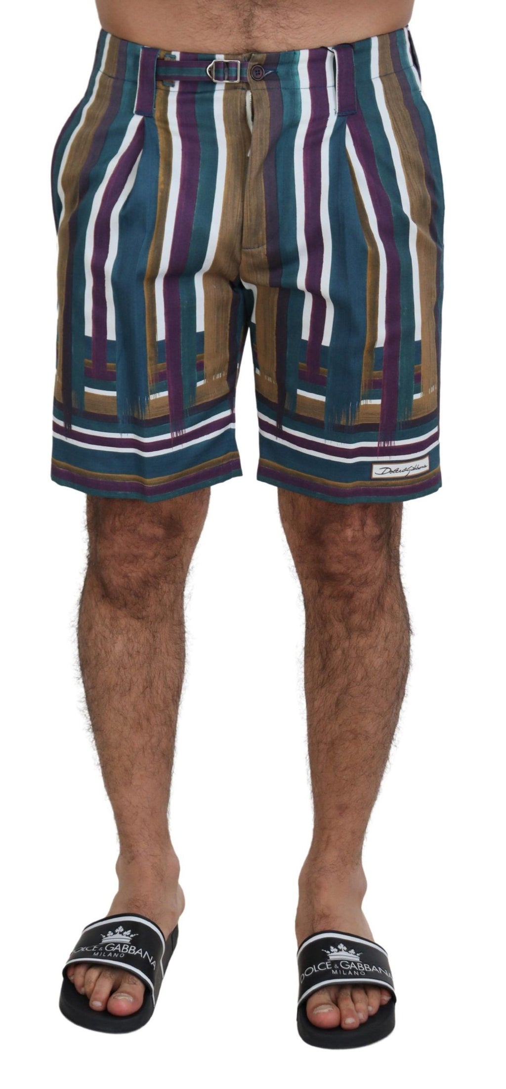 Dolce & Gabbana Multicolored Striped Stretch-Cotton Shorts