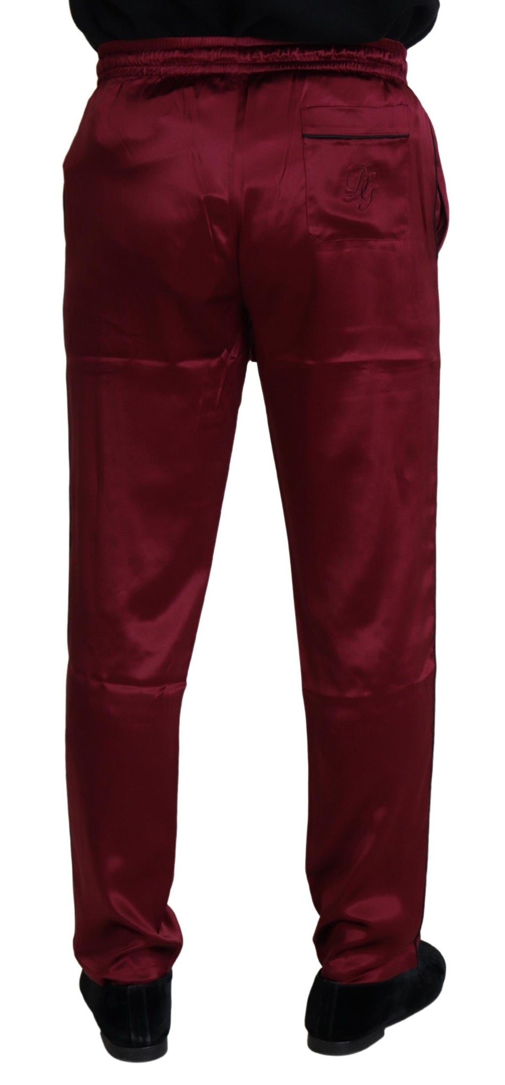 Dolce & Gabbana Bordeauxfarbene Seiden-DG-Schlaf-Lounge-Hose