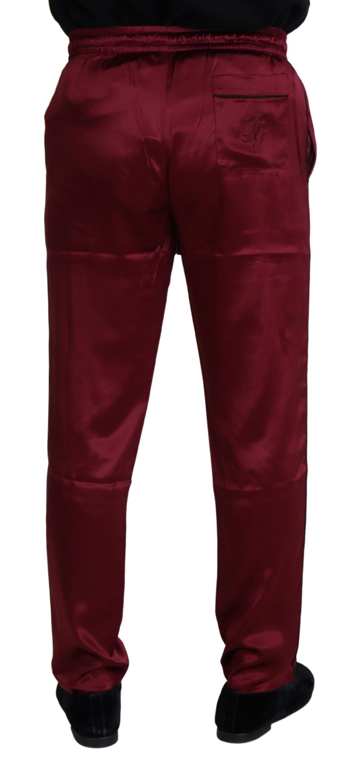 Dolce & Gabbana Burgundy Silk DG Pyjama Lounge Trousers