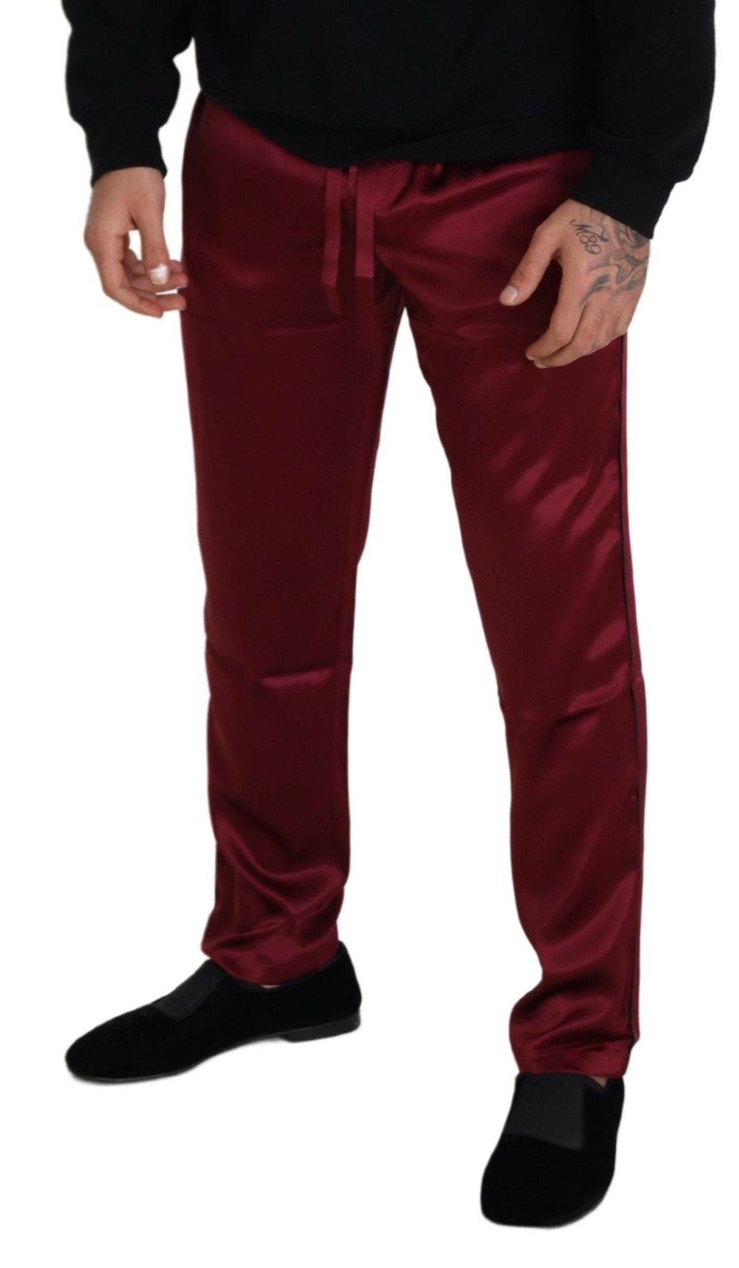 Dolce & Gabbana Burgundy Silk DG Pyjama Lounge Trousers