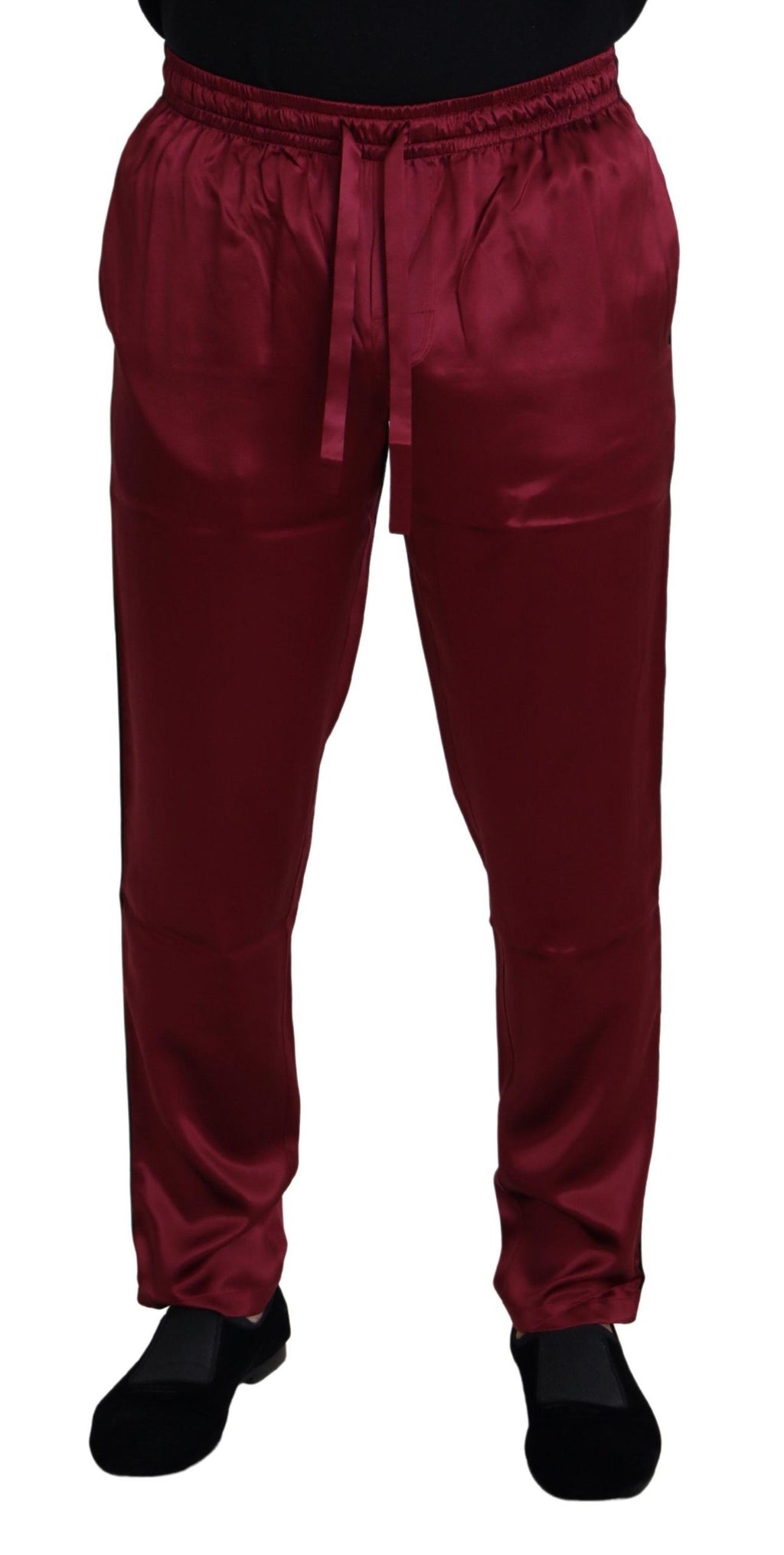 Dolce & Gabbana Bordeauxfarbene Seiden-DG-Schlaf-Lounge-Hose
