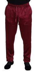 Dolce & Gabbana Bordeauxfarbene Seiden-DG-Schlaf-Lounge-Hose