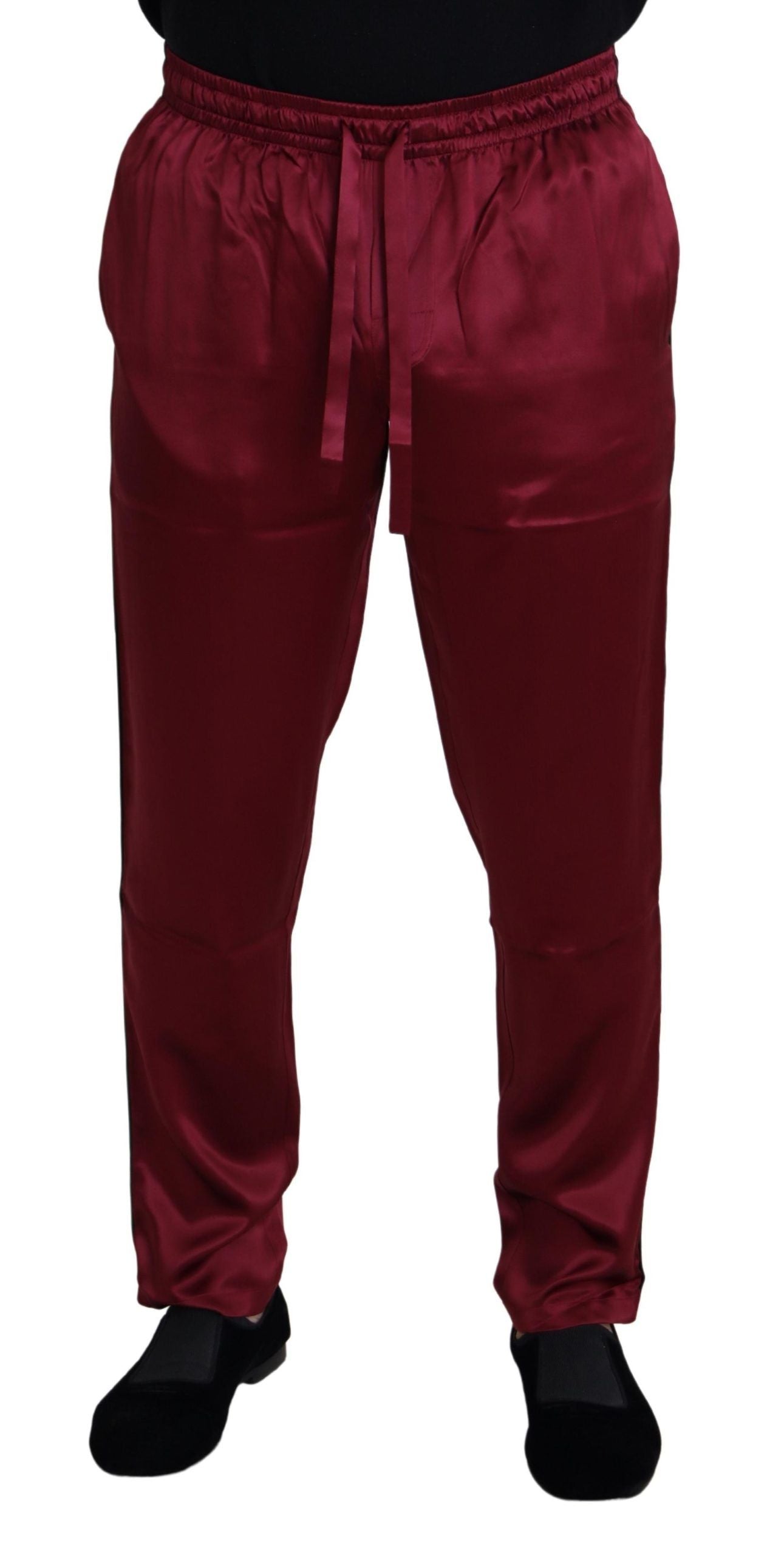 Dolce & Gabbana Burgundy Silk DG Pyjama Lounge Trousers