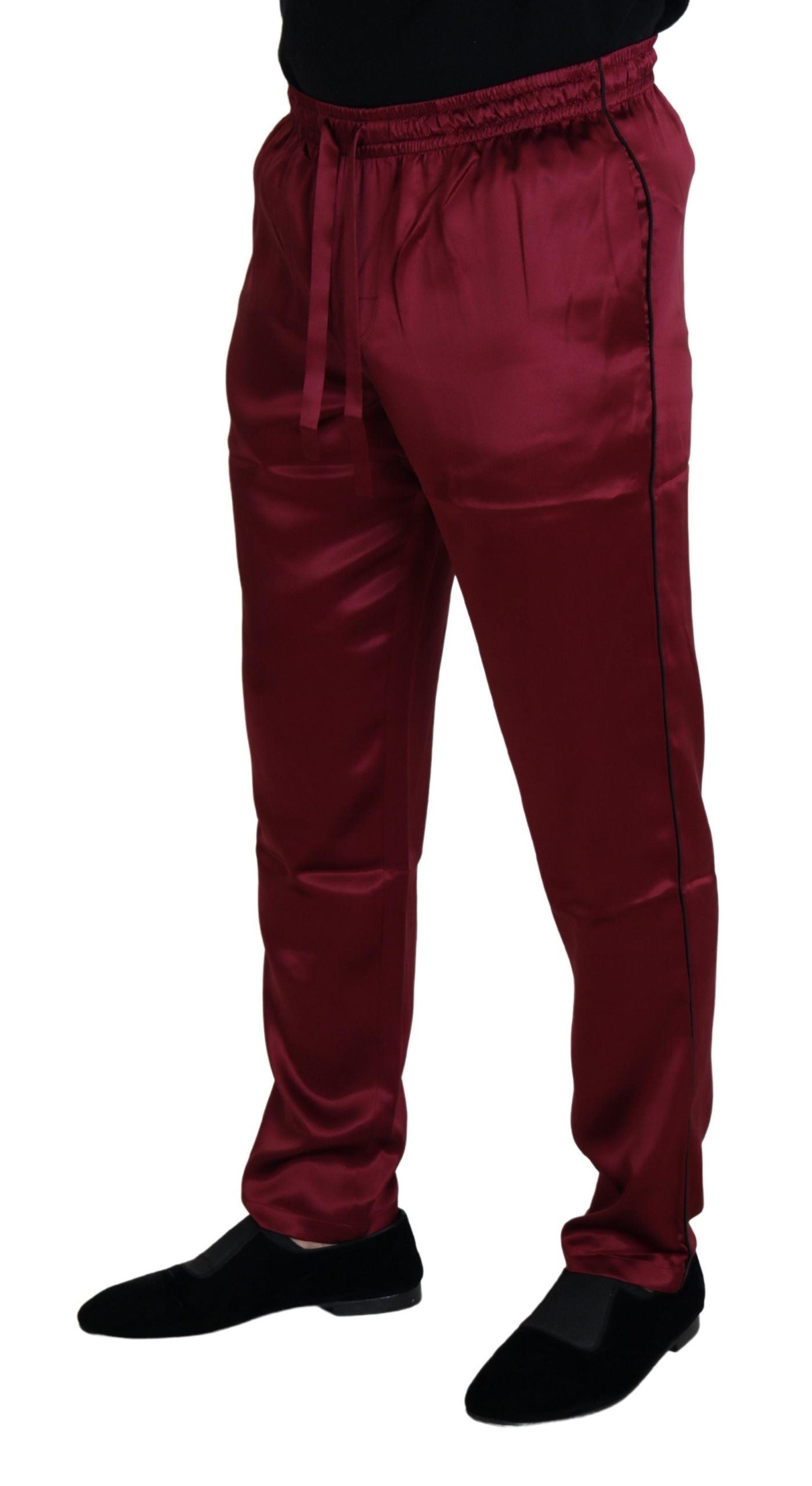 Dolce & Gabbana Burgundy Silk DG Pyjama Lounge Trousers