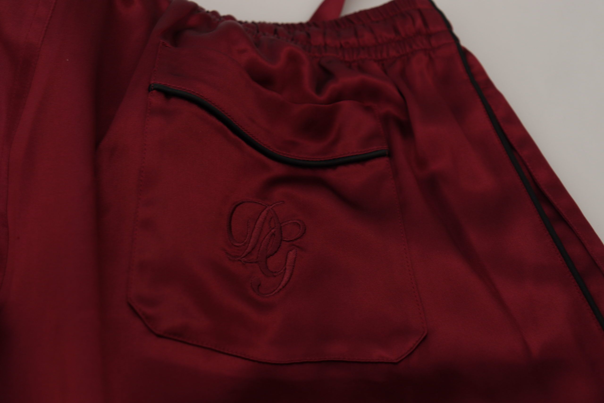 Dolce & Gabbana Burgundy Silk DG Pyjama Lounge Trousers