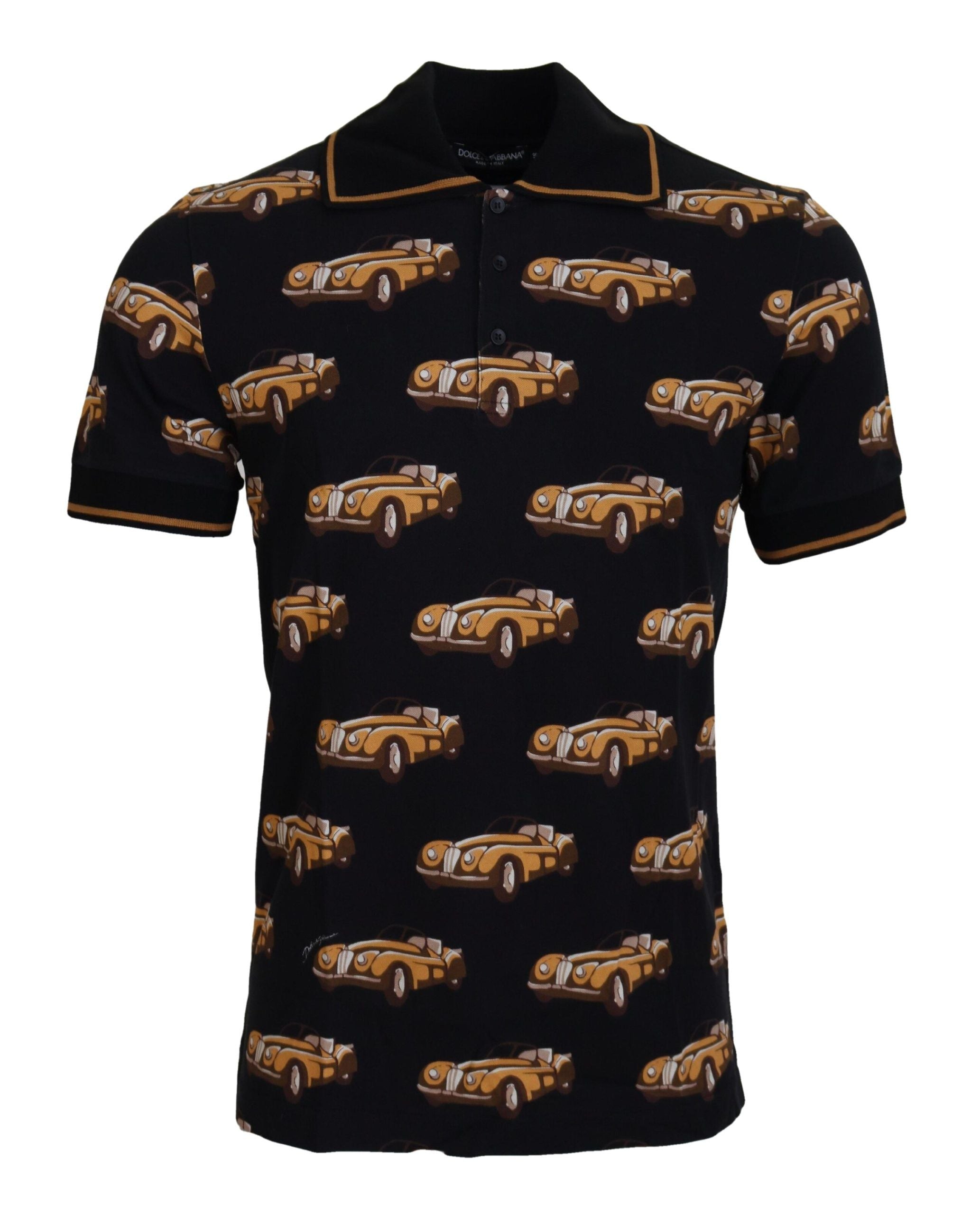 Dolce & Gabbana Schwarzes Kurzarm-Polo-T-Shirt mit Autodruck