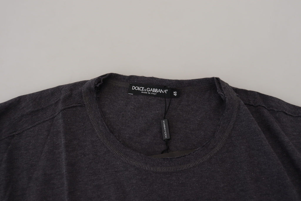 Dolce & Gabbana Graues Kurzarm-T-Shirt mit Rundhalsausschnitt aus Baumwolle