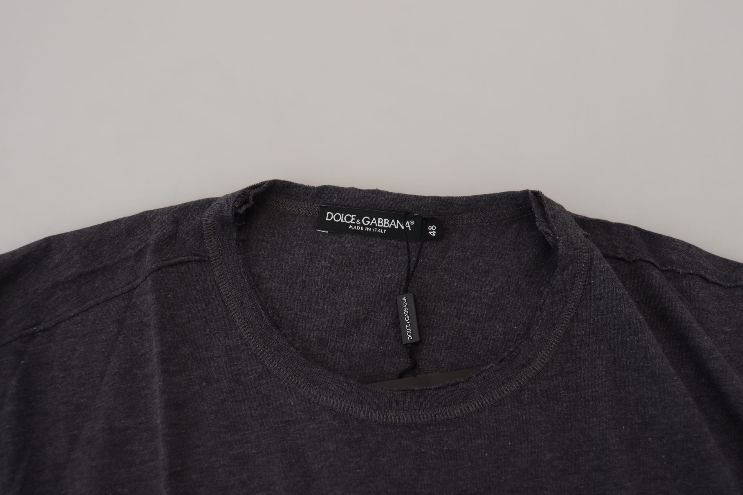 Dolce & Gabbana Graues Kurzarm-T-Shirt mit Rundhalsausschnitt aus Baumwolle