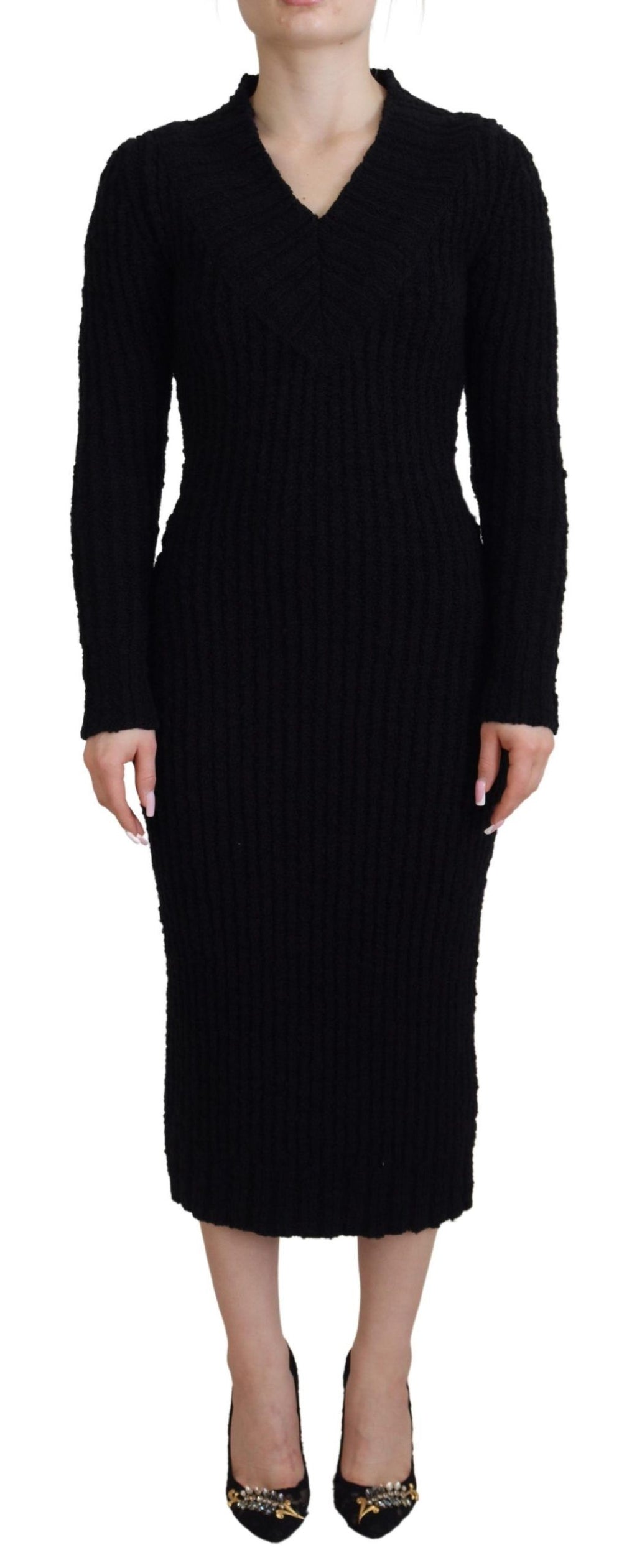 Dolce & Gabbana Black Wool Knitted Sweater Dress