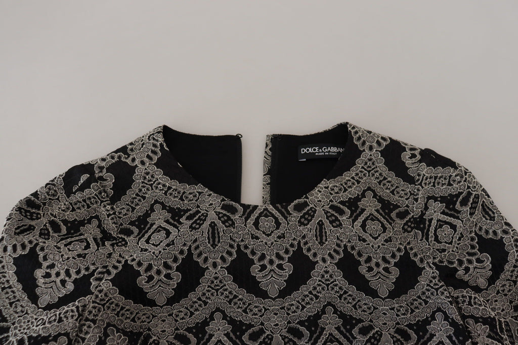 Dolce & Gabbana Schwarz-graues Jacquard-Bodycon-Kleid