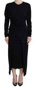 Dolce & Gabbana Black Sheath Midi Dress Wool Wrap Dress