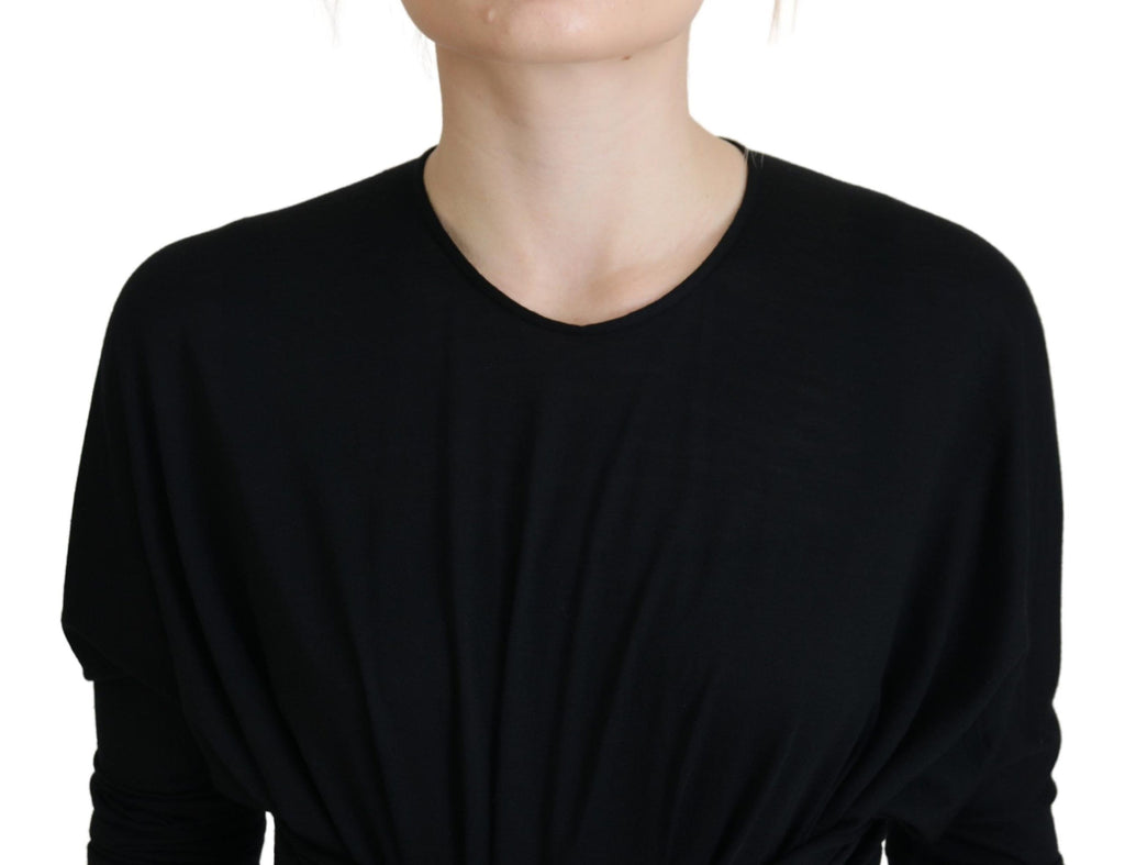 Dolce & Gabbana Black Sheath Midi Dress Wool Wrap Dress