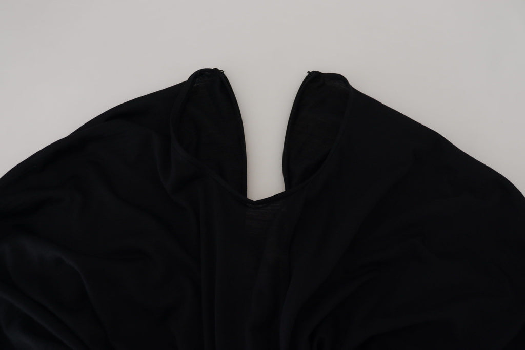 Dolce & Gabbana Black Sheath Midi Dress Wool Wrap Dress