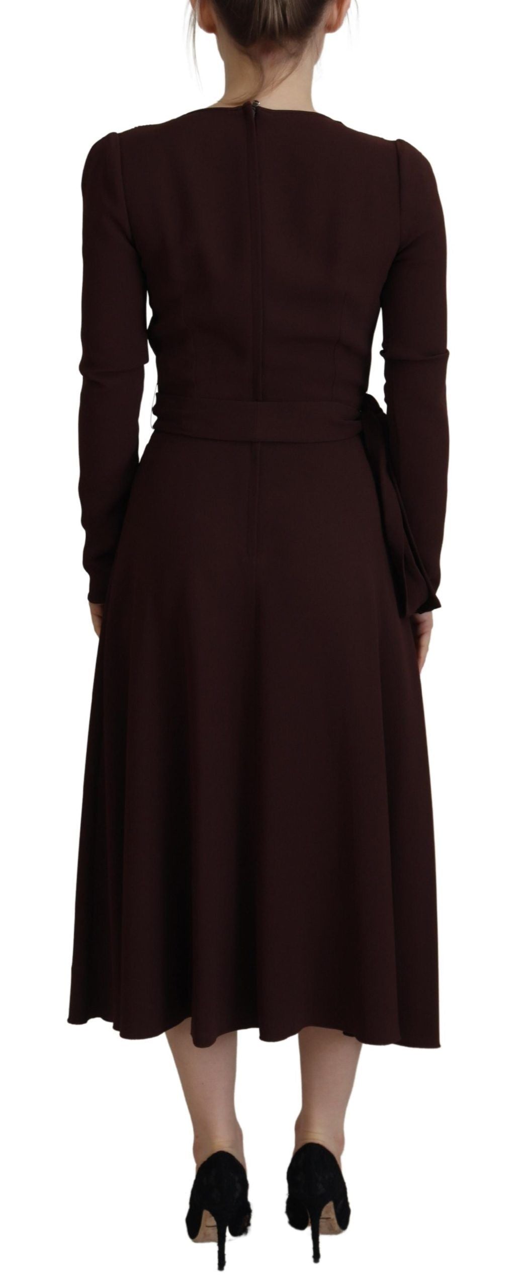 Dolce & Gabbana Brown Long-Sleeve Stretch Wrap-Effect Midi Dress