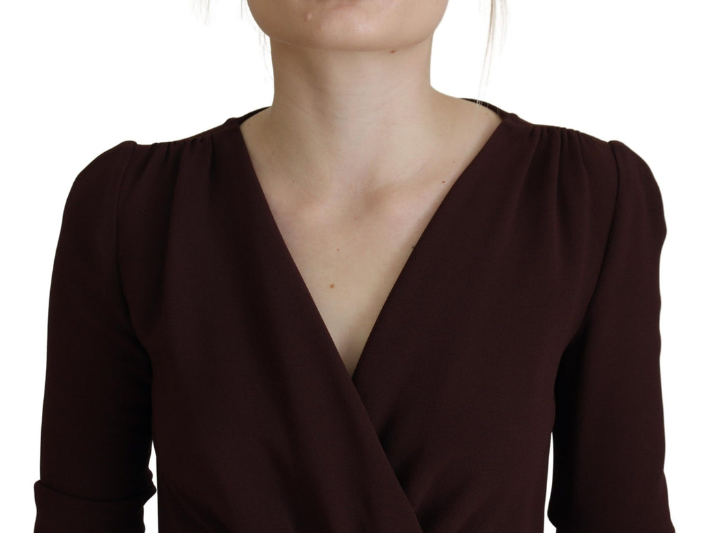 Dolce & Gabbana Brown Long-Sleeve Stretch Wrap-Effect Midi Dress