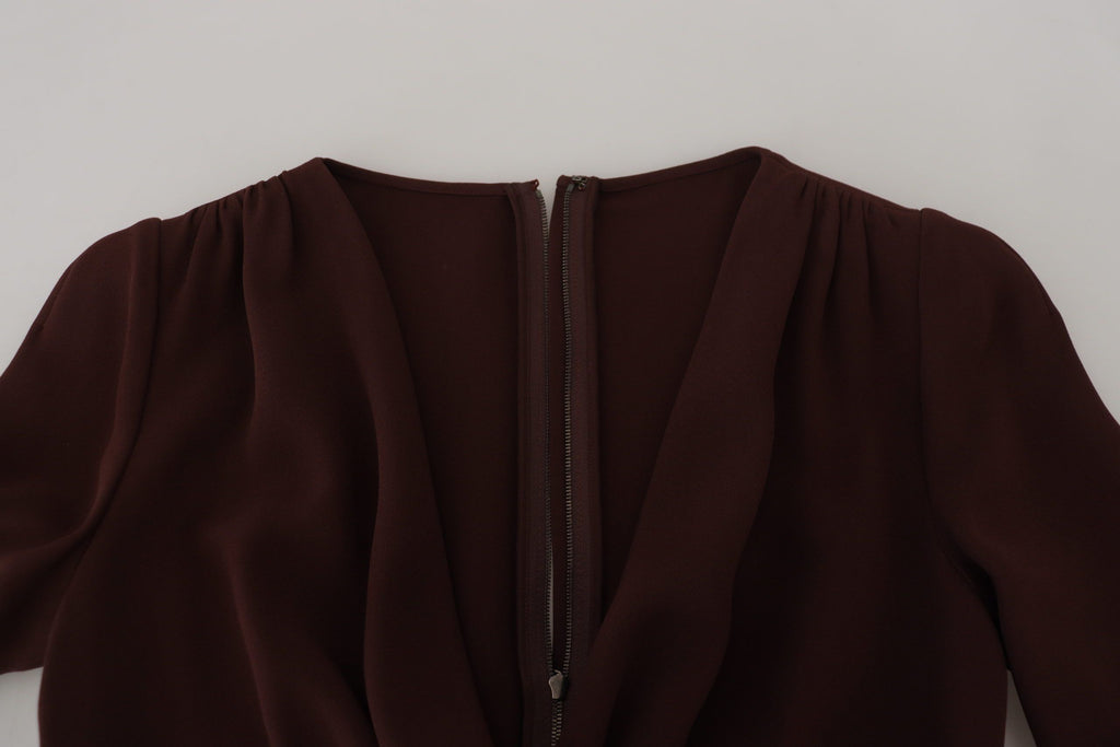 Dolce & Gabbana Brown Long-Sleeve Stretch Wrap-Effect Midi Dress