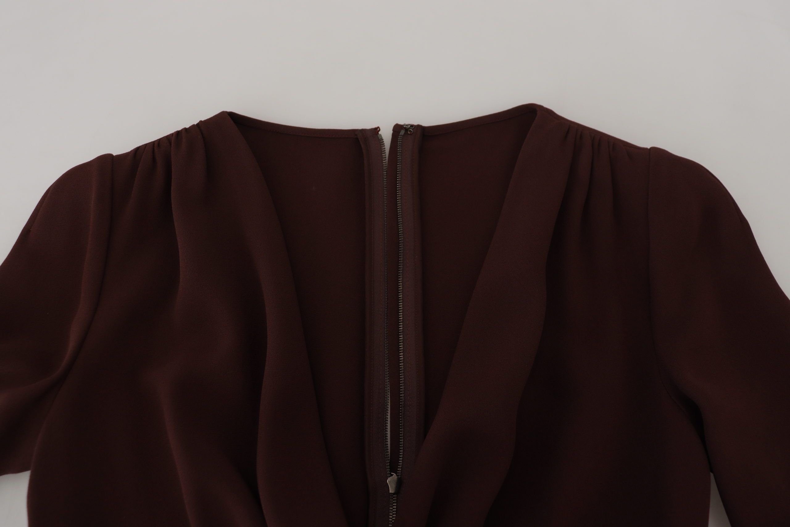 Dolce & Gabbana Brown Long-Sleeve Stretch Wrap-Effect Midi Dress