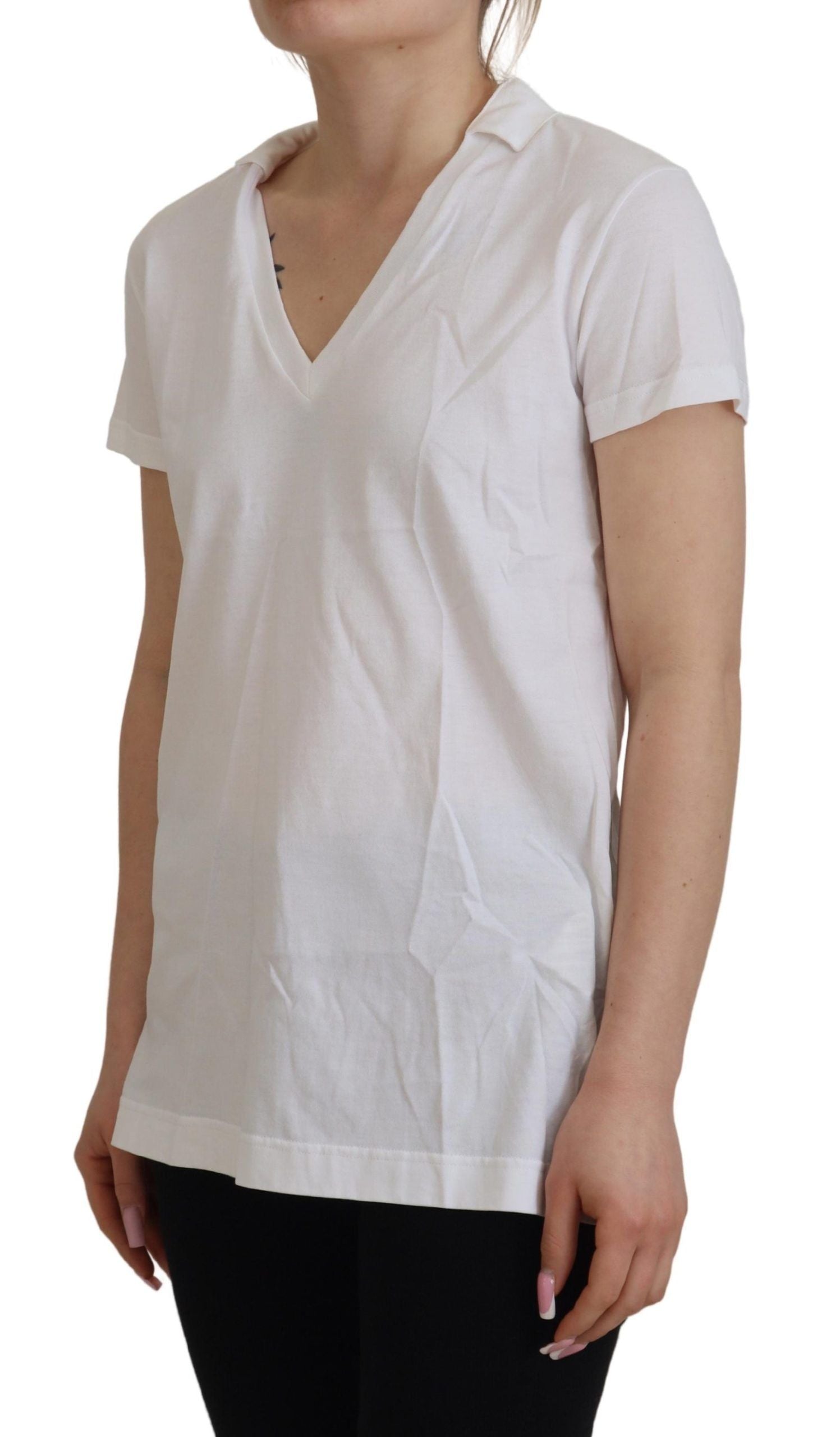 Dolce & Gabbana White V-Neck Short Sleeve Cotton Top Blouse T-Shirt