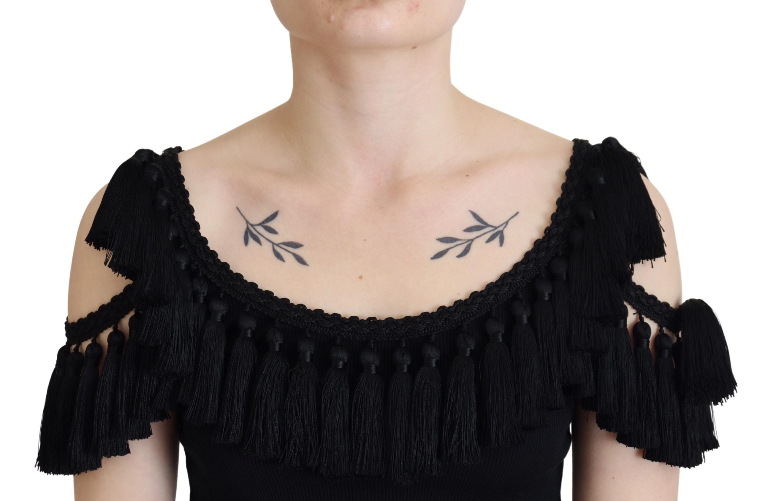 Dolce & Gabbana Schwarzes Tanktop Bluse Quastenbluse Baumwolle