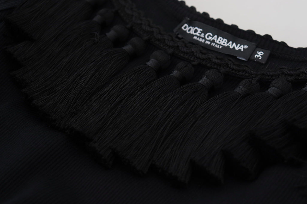 Dolce & Gabbana Schwarzes Tanktop Bluse Quastenbluse Baumwolle